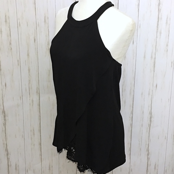 Maurices Tops - Black Asymmetrical Wrap Lace Halter Top M